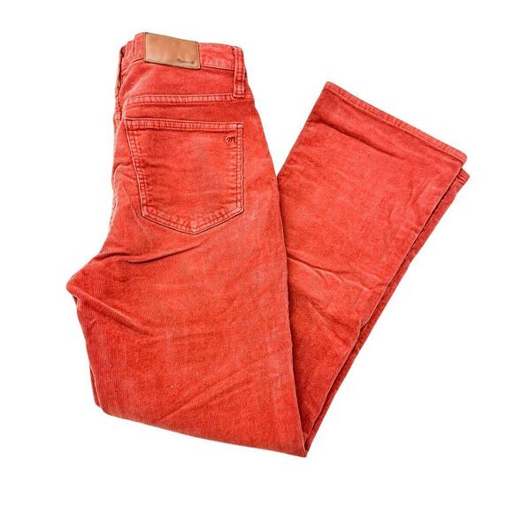Madewell Cali-Demi Boot Rust Red Button Fly Bootcut Textured Denim Jeans Size 26 - Picture 8 of 8